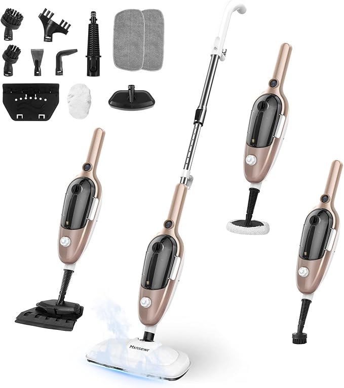 Steam Mop - All-in-one Powerful Handheld Steam Cleaner Detachable Floor Steamer with 11 Accessories, MultiPurpose Steamer for Hardwood Floors, Clothes,Windows,Tiles,Carpet, Whole Home Use(Rose Gold)