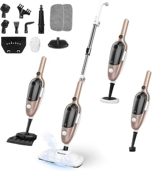 Steam Mop - All-in-one Powerful Handheld Steam Cleaner Detachable Floor Steamer with 11 Accessories, MultiPurpose Steamer for Hardwood Floors, Clothes,Windows,Tiles,Carpet, Whole Home Use(Rose Gold)