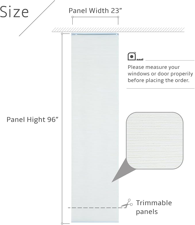 Replacement Fabric Panels for Sliding Glass Door (4-Pack, 23"x96"), Fabric Only, Natural Woven Blind Slats, Trimmable, Sheer, Track & Bottom Rail Not Included,Ivory White