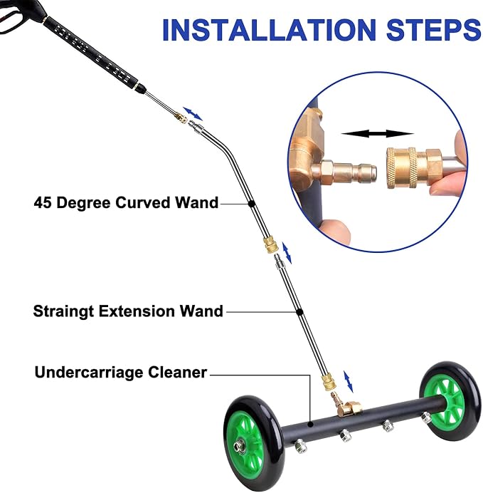 EVEAGE 2-in-1 Undercarriage Pressure Washer Attachment, 16" Pressure Washer Undercarriage Cleaner, Underbody Sprayer with Extension Rods Wash Mitt, Green