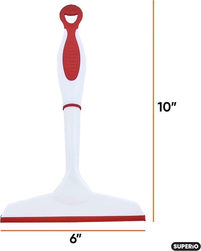 Superio Rubber Squeegee, 2 Pack, Streak Free All Purpose Window Squeegee, Comfort Grip Handle and Hanging Hook (Red, 6 Inch- 10 Inch Set)