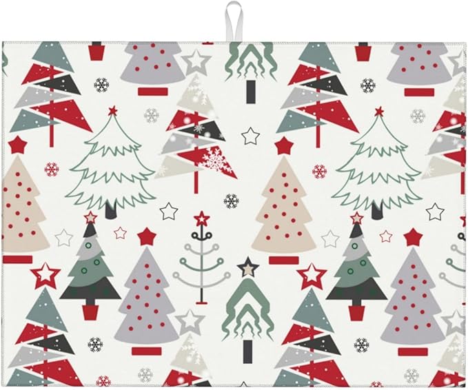 Beautiful Christmas Tree Dish Drying Mat For Kitchen Counter, Super Absorbent Microfiber Dish Drying Pad, Kitchen Gadgets For Easy Clean Multi-Use Large 18"x24"