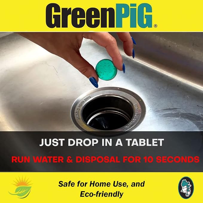 GREEN PIG Garbage Disposal Cleaner and Deodorizer | Eliminates Odors, Breaks Down Odor Causes, Effective Garbage Disposal Usage
