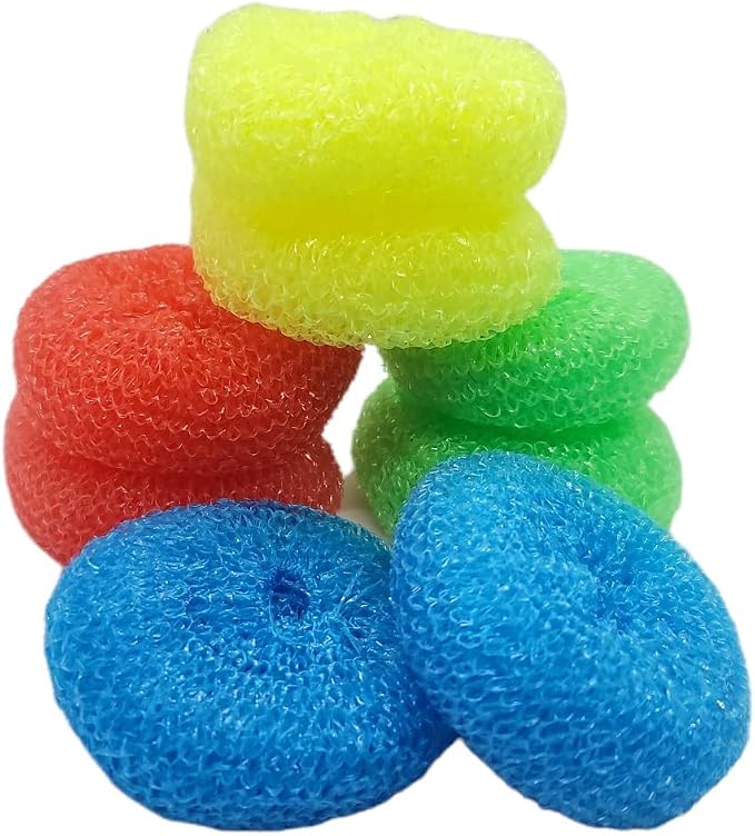 Handy Housewares Durable Non-Scratch Nylon Scouring Pads | Round All-Surface Cleaning Pads | Multi-Use Kitchen Scrubbers | Safe for Non-Stick Cookware | 8-Pack Random Colors