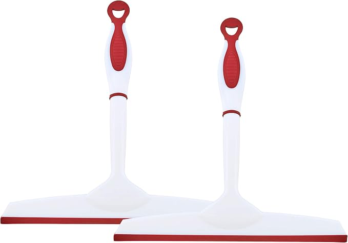 Superio Rubber Squeegee, 2 Pack, Streak Free All Purpose Window Squeegee, Comfort Grip Handle and Hanging Hook (Red, 10 Inch- 2 Pack)