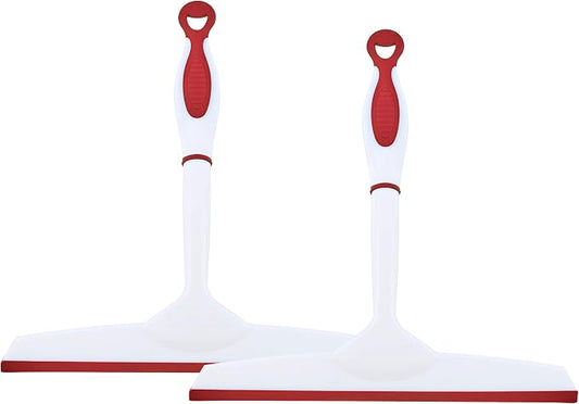 Superio Rubber Squeegee, 2 Pack, Streak Free All Purpose Window Squeegee, Comfort Grip Handle and Hanging Hook (Red, 10 Inch- 2 Pack)