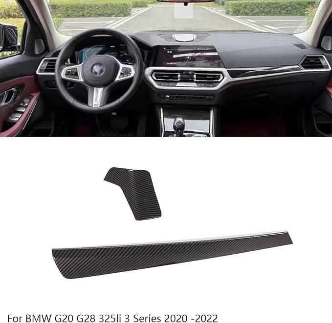 ABS Carbon Fiber Center Console Dashboard Panel Trim Cover for BMW 3 4 Series G20 G22 330i 325i (LHD) Dashboard Lid Stripe Cover (2pcs Carbon Fiber)