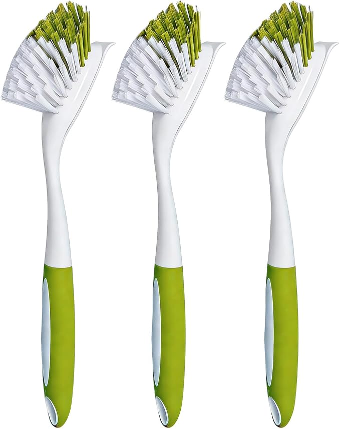 Dish Brush Scrub Brush with Handle - 3 Pack Stiff Bristles Dish Scrubber for Cleaning Dishes, Pots, Pans, Sink, Cast Iron - Hard Bristles,No Residue