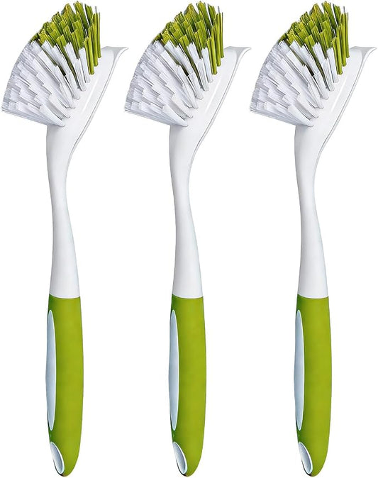 Dish Brush Scrub Brush with Handle - 3 Pack Stiff Bristles Dish Scrubber for Cleaning Dishes, Pots, Pans, Sink, Cast Iron - Hard Bristles,No Residue
