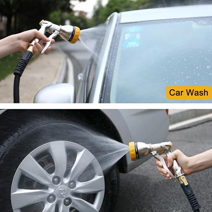 FANHAO Heavy Duty Metal Garden Hose Nozzle, High Pressure Sprayer Leakproof | 7 Adjustable Spray Patterns, Rustproof Zinc Alloy, Hands-Free Lock, Shockproof Bezel Water Nozzle for Lawn, Plant, Car & Pet