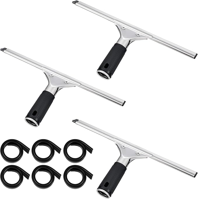 9 Pcs 12'' Professional Steel Window and Glass Squeegee with Replacement Rubber Glass Cleaning Heavy Duty Squeegee for Window Cleaning and Streak Free Results