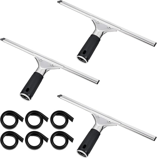 9 Pcs 12'' Professional Steel Window and Glass Squeegee with Replacement Rubber Glass Cleaning Heavy Duty Squeegee for Window Cleaning and Streak Free Results
