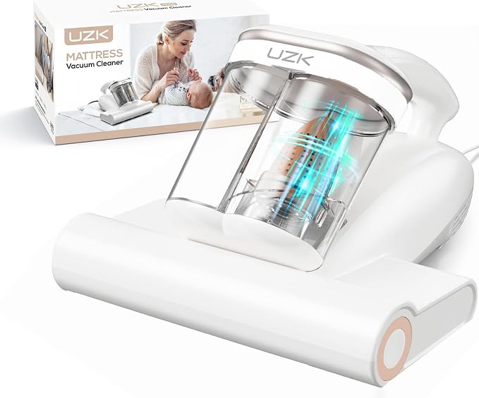 Bed Vacuum Cleaner Mattress Vacuum Cleaner,16Kpa Powerful Handheld Vacuums with UV-C Light & Double Dust Cup & High Heating & Ultrasonic & HEPA Filter for Bed Sofa(Corded,Frost White)