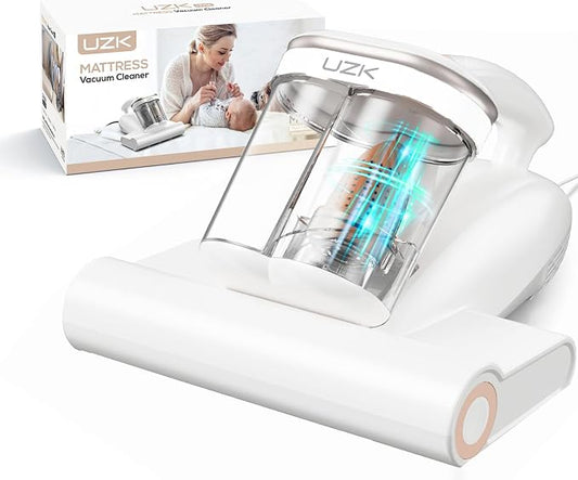 Bed Vacuum Cleaner Mattress Vacuum Cleaner,16Kpa Powerful Handheld Vacuums with UV-C Light & Double Dust Cup & High Heating & Ultrasonic & HEPA Filter for Bed Sofa(Corded,Frost White)