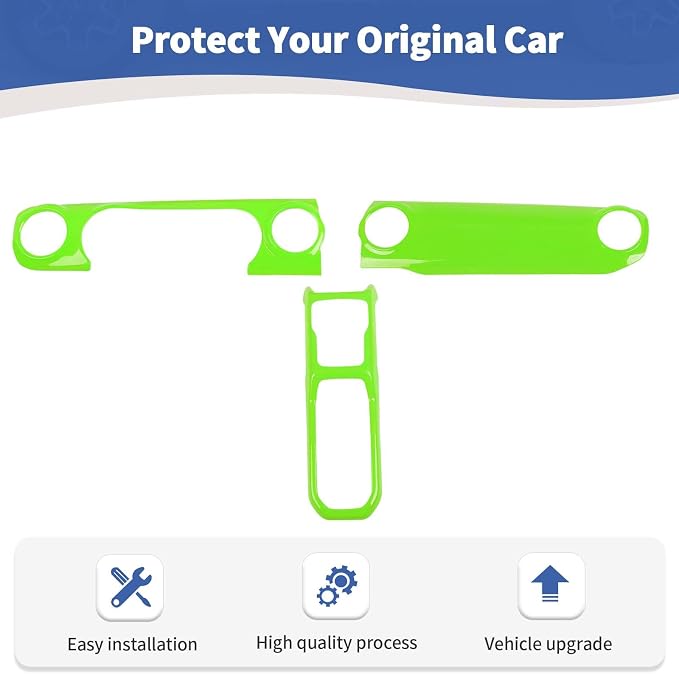 RT-TCZ for Wrangler JL Dash Trim Cover Green, Gear Shift Panel Trim Frame for Jeep Wrangler JL JLU Gladiator JT 2018-2023 Green Interior Accessories 3pcs