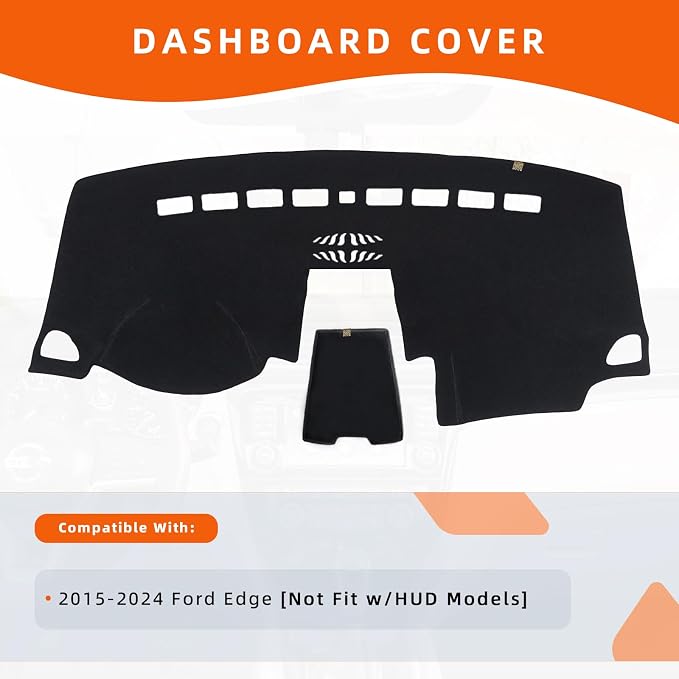 Dashboard Cover Dash Mat Fit for Fo-rd Edge 2024-2015 (Without HUD Models),Car Dash Board Mat Anti-Glare Carpet,Non-Slip Pad Sunshield Protector (Black)