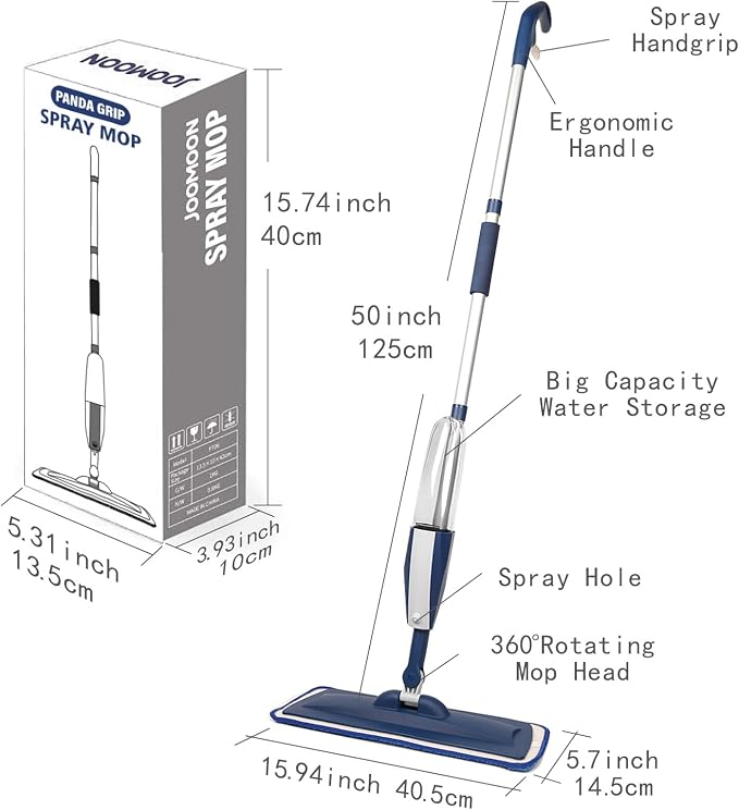 Wet Spray Mop for Floor Cleaning with 14 oz Bottle & 3 Microfiber Pads | Refillable bottle, washable pads, dry/wet use for home or commercial cleaning on hardwood, laminate, wood & ceramic floors
