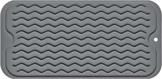 Silicone Dish Drying Mat, Non-Slip Easy Clean Sink Mat Large Heat-resistant Dish Drainer Mat for Kitchen Counter, Sink, Refrigerator or Drawer liner (12" x 6", GREY)