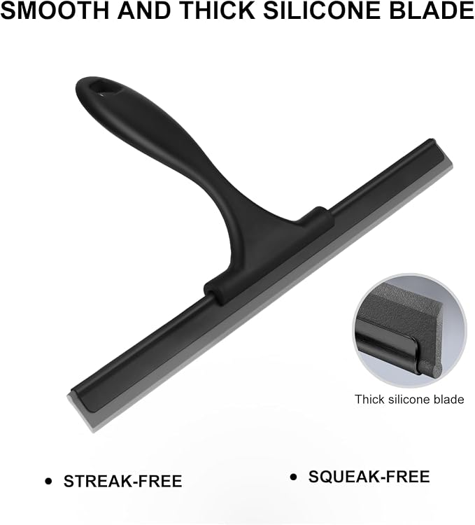 SetSail Shower Squeegee for Glass Doors, 12 Inch, Black | All-Purpose Shower Squeegee for Glass Doors Black Window Squeegee with Hook for Car Window Cleaning