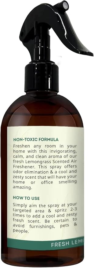 Kate Naturals Air Freshener Spray for Home. Lemongrass Essential Oil Odor Eliminator Room Freshener Spray for Pillows, Bedding, Linen (8 fl oz, Pet Safe, Non-Toxic) | Pet Safe, Non-Toxic, Essential Oil Odor Eliminator Room Freshener Spray for Pillows, ...