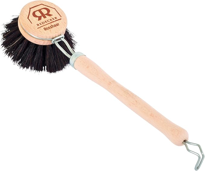 Redecker Dish Brush Set, Horsehair Bristles, 1-1/2 Inch Round, 2 Pack – Wooden Dish Brushes for Delicate Cleaning, Made in Germany