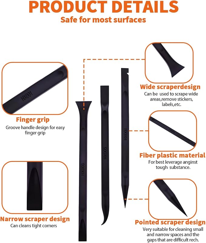 15 PCS Carbon Fiber Plastic Scrapers Tool, Non-Scratch Scraper Tool for Tight Spaces, Multi-Purpose Label Scraper Pen-Shaped, for Car Cleaning Supplies, Kitchen, Crevices, Stains (Black)
