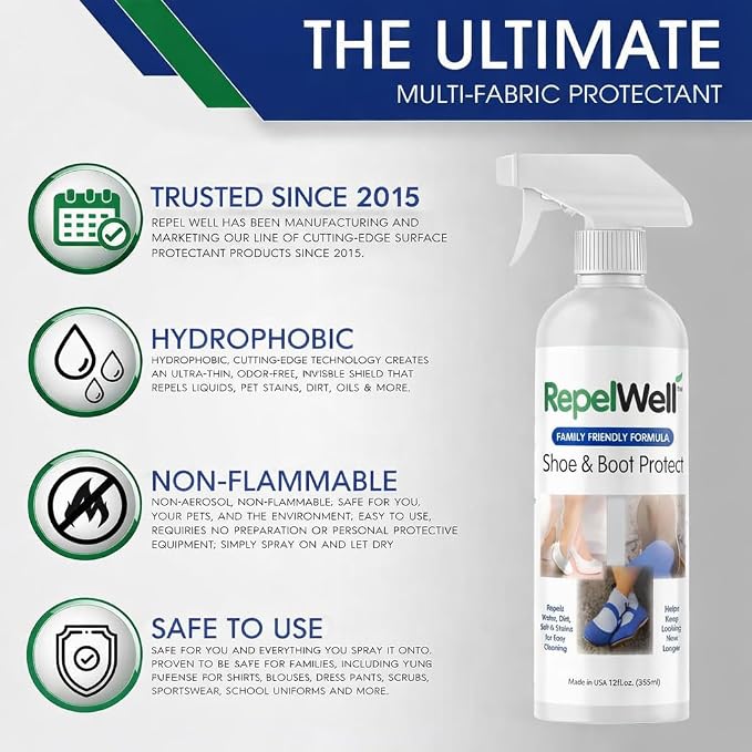 Non Toxic Shoe & Boot Protector Spray, Water & Stain Repellent, 12 oz | Helps repel water, mud, salt, dirt and everyday stains from shoes and boots.