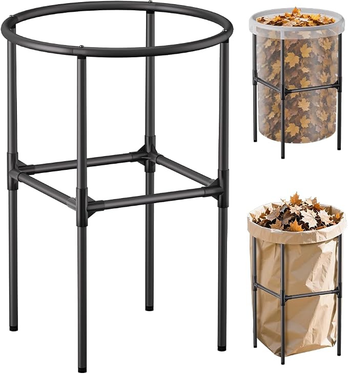 Garden Trash Bag Holder – 30-55 Gallon Outdoor Waste Bag Stand, M | Metal Frame Lawn Leaf Bag Holders with Adjustable Feet, Detachable Legs for Leaves, Yard Waste, Camping