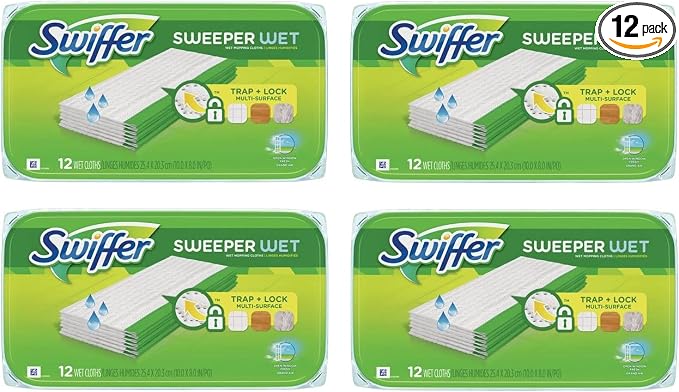 Sweeper Wet Mopping Pad Refills for Floor Mop Open Window Fresh Scent 12 Count - 4 Pack