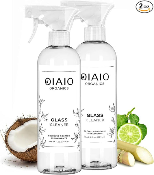 Non-Toxic Glass Cleaner – 2pk - Natural Organic Ingredients - Light Scent | Organic that Truly Performs, Light Coconut Scent, People & Pet Safe