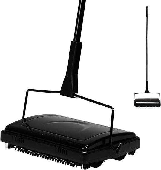 Yocada Carpet Sweeper Cleaner Manual Hand Push Non-Electric Black | for Home Office Low Carpets Rugs Undercoat Carpets Pet Hair Dust Scraps Paper Small Rubbish Cleaning with a Brush