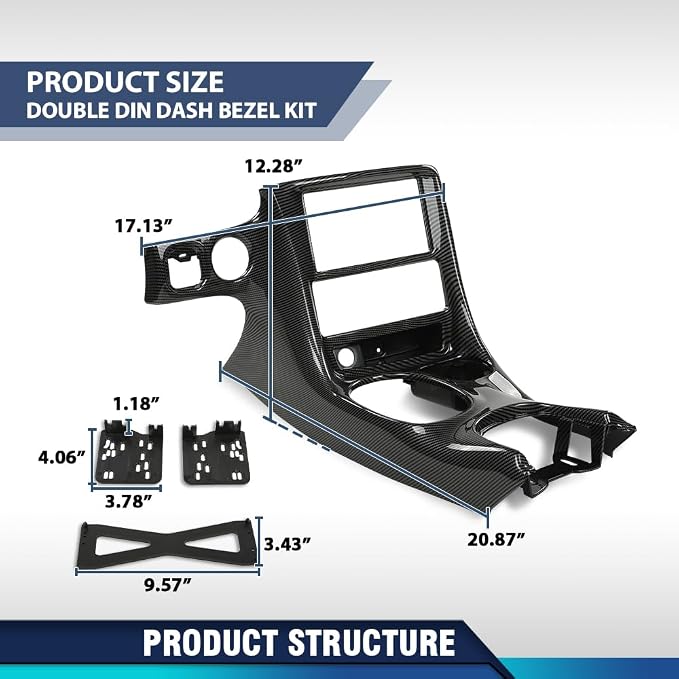 PIT66 Double Din Dash Kit Fit Chevy Corvette C5 1997-2004 Carbon Fiber | Radio Installation Panel Fit Chevy Corvette C5 1997 1998-2004 10407815, Dash Bezel Kit, Black Carbon Fiber