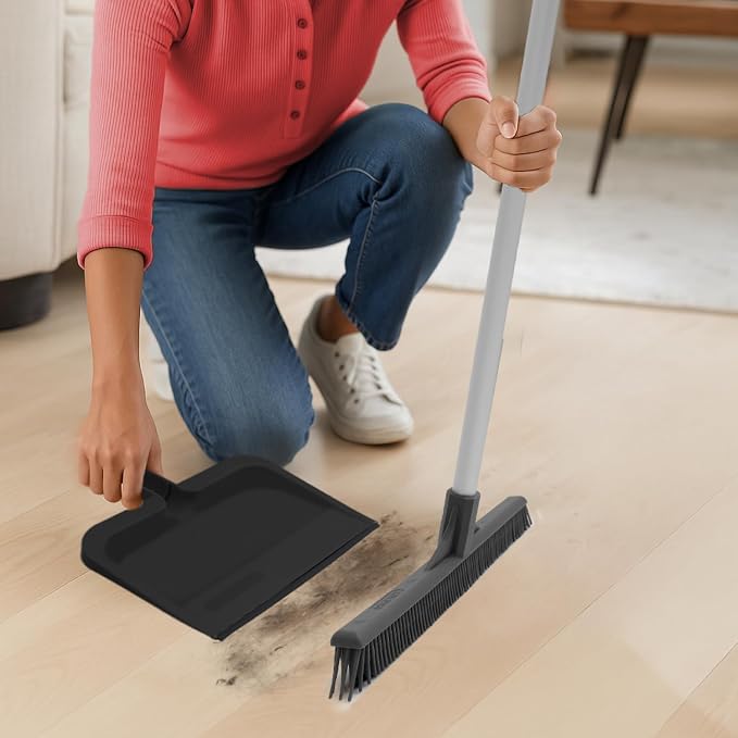 Superio Clip-On Dustpan with Rubber Lip - 10-inch Wide Durable Plastic Dust Pan with Comfort Grip Handle, 2-Pack (Black)