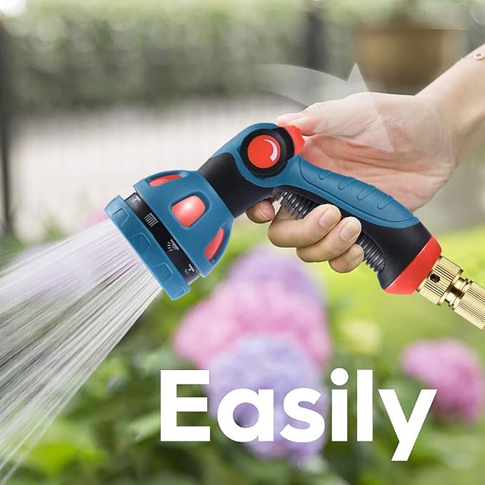 HmiL-U Garden Hose Spray Nozzle - 10 Adjustable Patterns Metal High Pressure Hose Nozzle with Thumb Control Design, Hose Sprayer for Garden & Lawns Watering, Cleaning, Pets & Car Washing