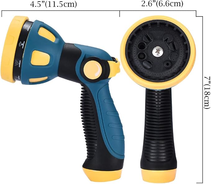Garden Hose Nozzle - 10 Adjustable Patterns Metal High Pressure Hose Nozzle, Garden Hose Spray Nozzle with Thumb Control Design, Hose Sprayer for Garden & Lawns Watering, Cleaning, Pets & Car Washing
