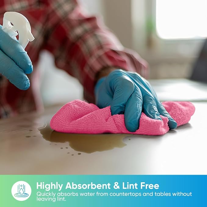 HOMEXCEL 24PK Microfiber Cleaning Cloth, Cleaning Rag for Home, 11.5x11.5in | Reusable, Lint Free, Scratch-Free and Highly Absorbent Towels for Kitchen, Window and Glass, Cars, Pink