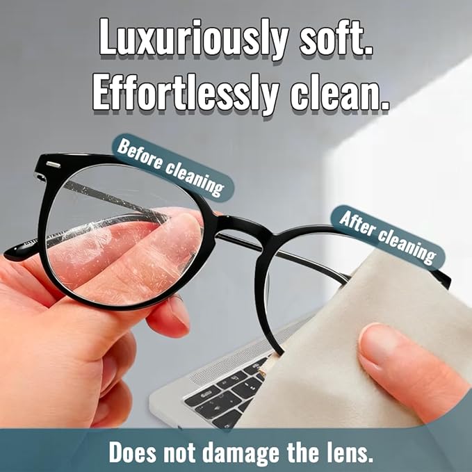 10 Pack Microfiber Chamois Cleaning Cloths, Safety &Scratch-Free Lens Cleaning, Premium Lint-Free Lens Cloth for Glasses, Phone Screen, Camera Lens, Car Screen&Mirror, VR/AR Headset, Reusable,Bleached