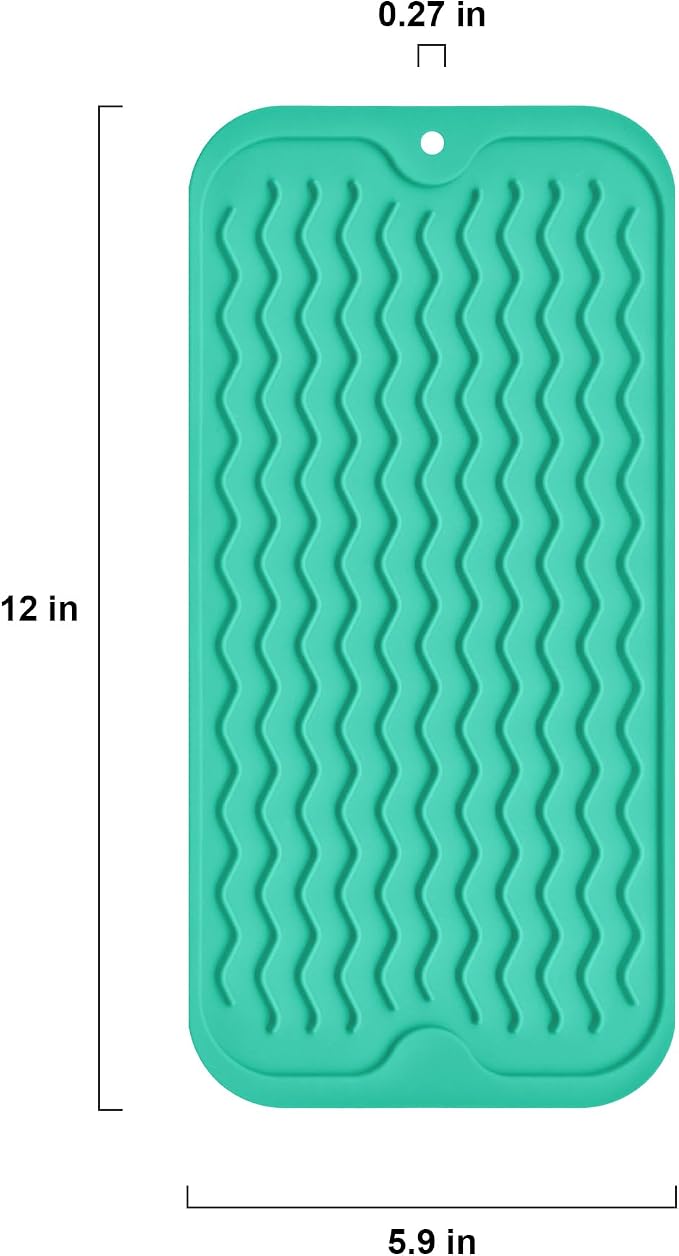 Silicone Dish Drying Mat for Multiple Usage, Easy clean, Eco-friendly, Heat-resistant Dish Drainer Mat for Kitchen Counter,Sink,Refrigerator or Drawer liner (12" x 6", Green)