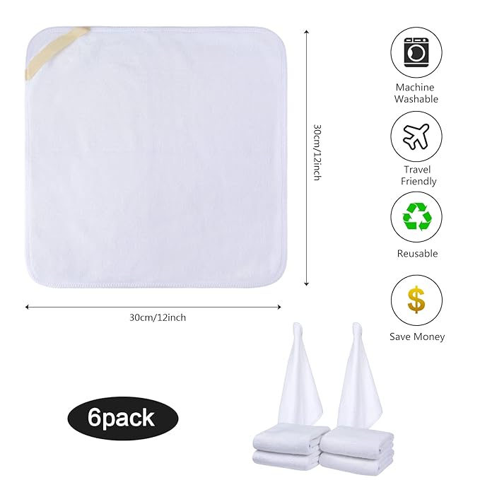 SINLAND Microfiber Facial Cloths Fast Drying Washcloth 12inch x 12inch White 6 pack