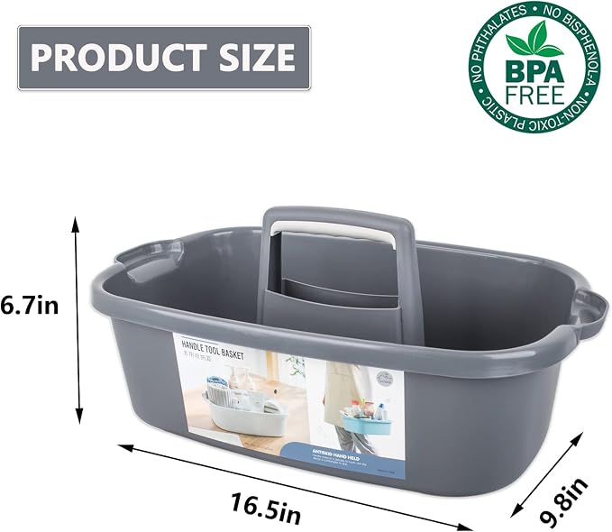 JiatuA Large Cleaning Supplies Caddy Portable Shower Caddy Basket Dark Gray | Sturdy Supply Organizer with Handle Plastic Bucket Tool Storage for Bathroom Bedroom Kitchen Garden College Dorm Essentials