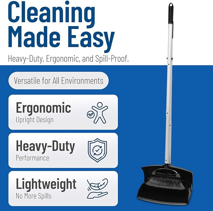 Carlisle FoodService Products Broom with Dustpan Combo Set – DuraPan, Adjustable Broom and Dustpan Set, Lightweight Metal and Plastic Design, 36", 4 Pack, Black