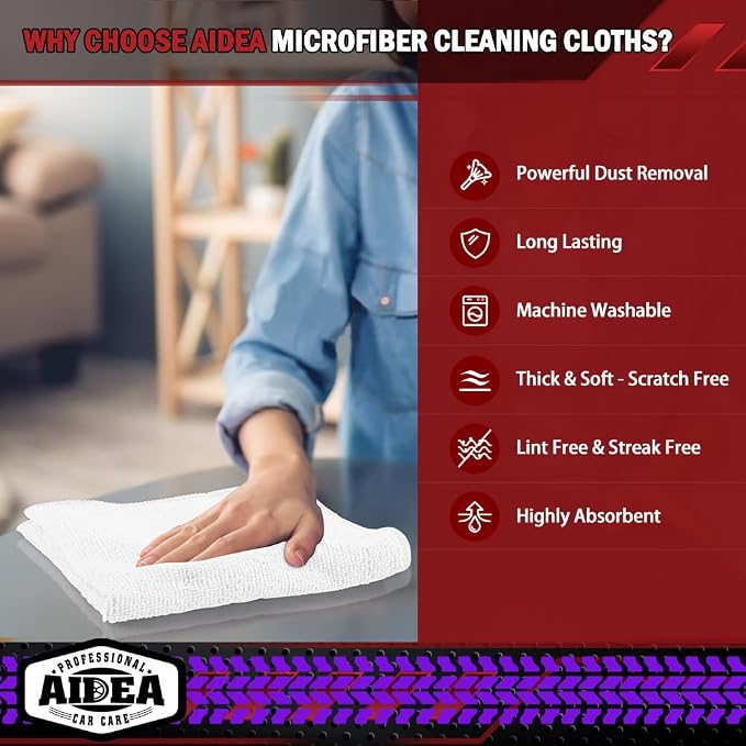 AIDEA Microfiber Cleaning Cloth White, 600PK, Microfiber Towels for Cars, Shop Towels Cleaning Rags, Premium Wash Cloths, Absorbent Towel for SUVs, House, Kitchen, Commercial, Cleaning Supplies 12×12"