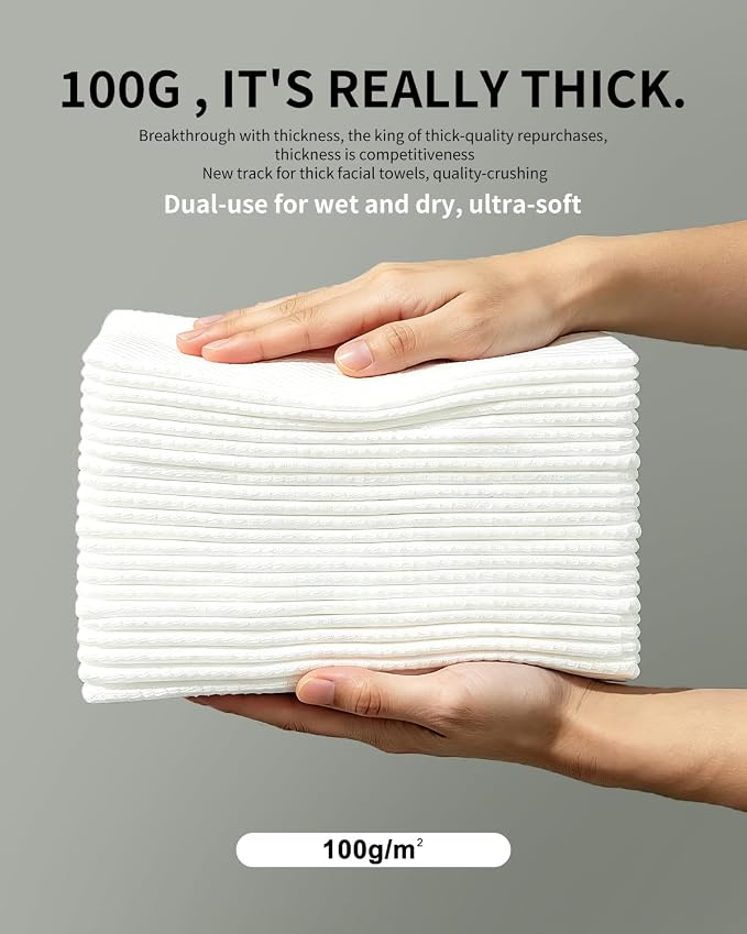 LUXU Face Towels,Ultra‑Soft Facial Towels,Extra Thick Disposable Face Towel | Thick Face Cloths for All Skin Types,Face Towels Disposable,Dry Wipes for Skincare,Makeup Remover and Cleansing-150 Count