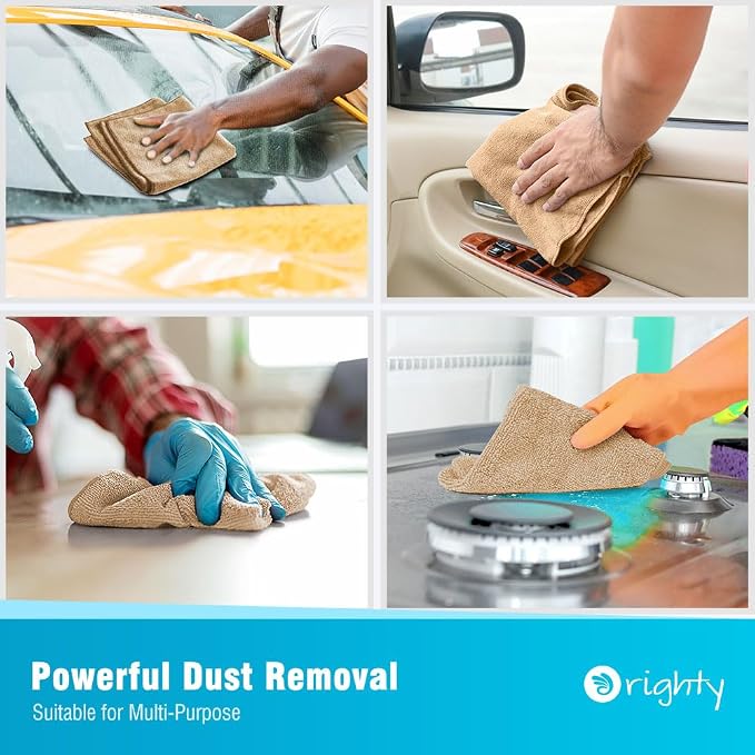Orighty Microfiber Cleaning Cloth, Cleaning Rags, 12 Pack, 12x11 in, Brown | Microfiber Towels for Cars, Soft Highly Absorbent Rag, Lint Free Cloths for Car Care, House, Kitchen