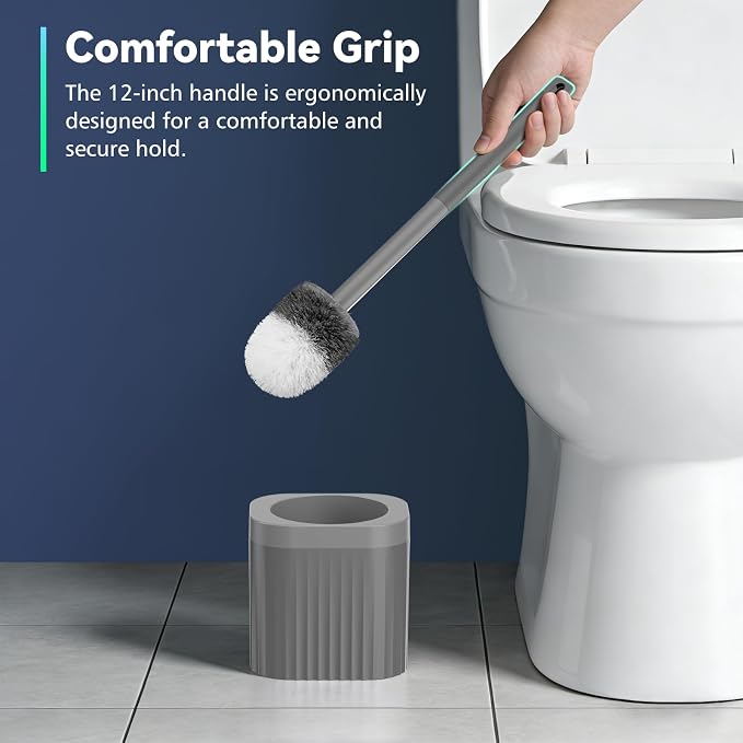 Toilet Bowl Brush and Holder, 3 Pack Compact Toilet Brush Set with Nylon Bristles Toilet Brush Hidden Scrubber Brushes for Bathroom Cleaning-Grey