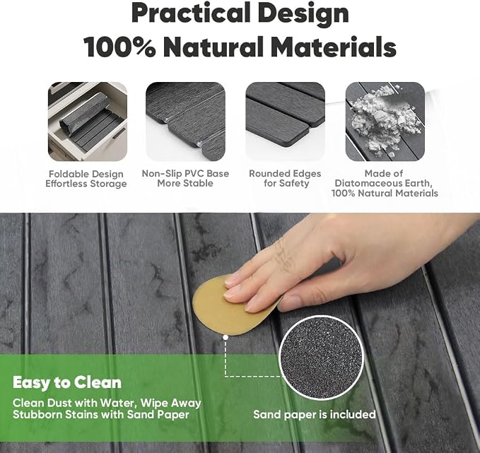 Stone Drying Mat for Kitchen Counter, Quick Diatomaceous Earth Mats for Dishes, 24"L x 16" W Super Absorbent Fast-Drying Collapsible Countertop Stone Mat (Marble Grey, 24" x 16")