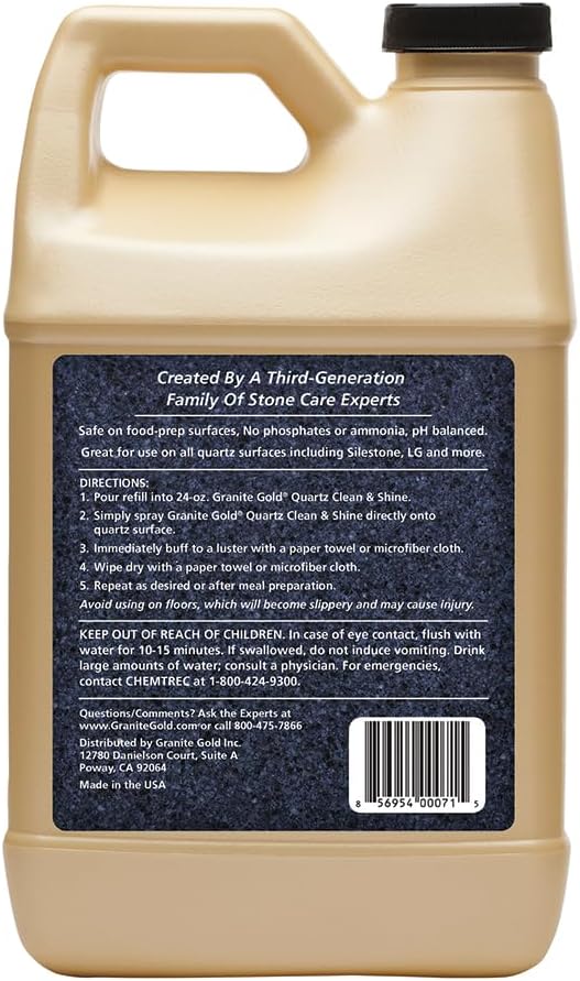 Granite Gold Quartz Clean & Shine Streak-Free Cleaner, Deeps Cleans and Polishes Quartz and Natural Stone Surfaces Including Silestone, LG, and More, 64 Fl Oz