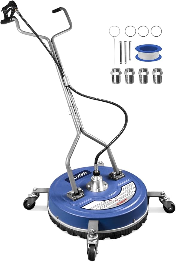 MEKOH 20” Heavy-Duty Pressure Washer Surface Cleaner with Wheels, 4500PSI | Dual-Handle Power Washer Attachment for Large Driveway Sidewalk Deck Patio Concrete Streak-free Cleaning, 3/8'' Quick-Connect