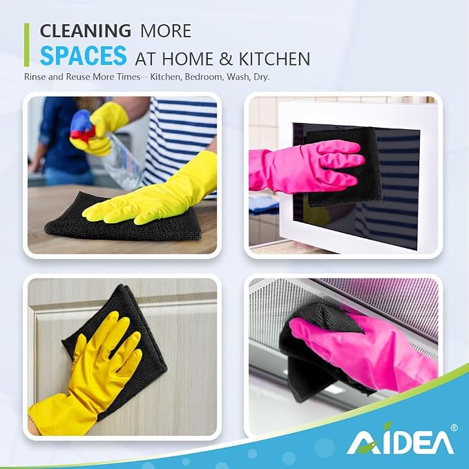 AIDEA Black Microfiber Cleaning Cloth-50PK, Cleaning Rags 12"x12" Absorbent | Microfiber Towels for Cars Lint Free, Reusable Microfiber Rags, Kitchen Towel Dusting Cloth, Dish Rags for Home/Window