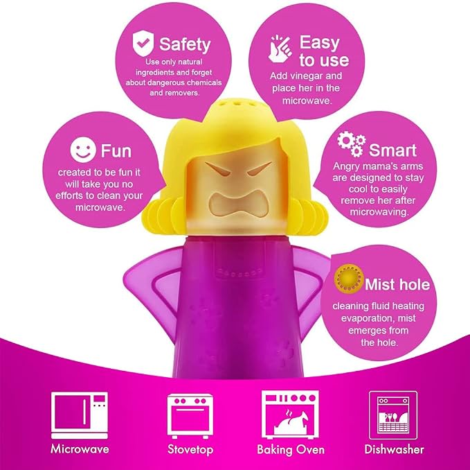 Abnaok 2PCS Angry Mama Microwave Cleaner with Chilly Mama Fridge Cleaner, Easily Clean in Minutes, Microwave cleaner Steam for Home or Office with English Manual